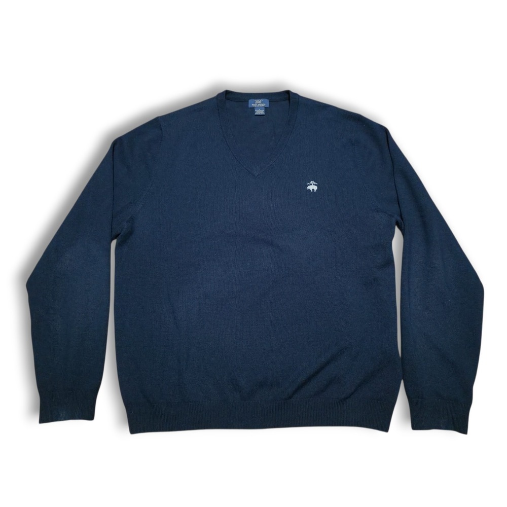 Brooks Brothers Extra Fine Merino Wool Blend V-Neck Navy Blue Sweater Mens Large